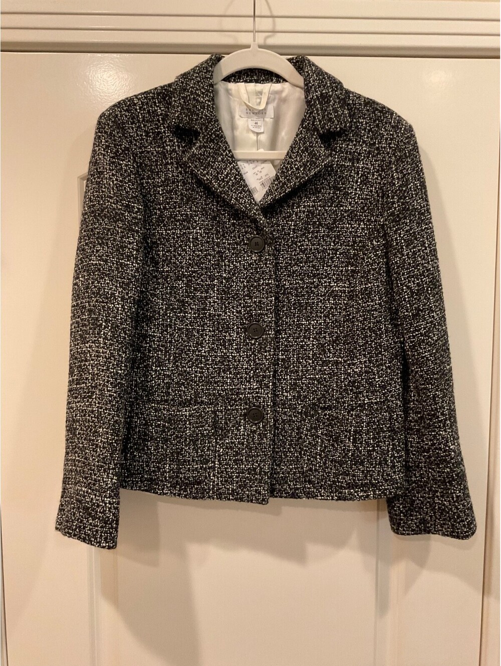 Vtg Barneys New York Made in Italy Black & White Tweed Blazer NWT S46/US10-12